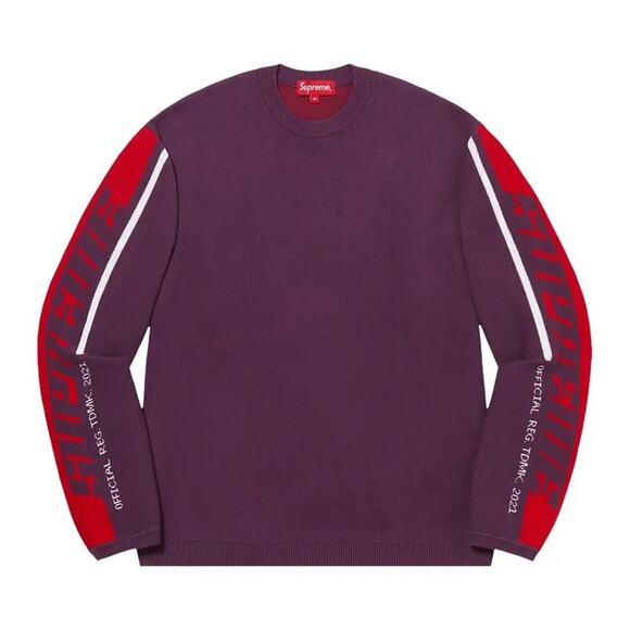 Supreme Sleeve Stripe Crewneck Sweater Plum Purple Red 2021 Men’s Size Large - Picture 1 of 8